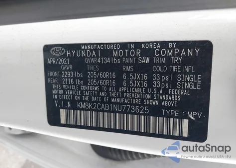 2022 Hyundai Kona Se from USA, damaged, VIN KM8K2CAB1NU773625